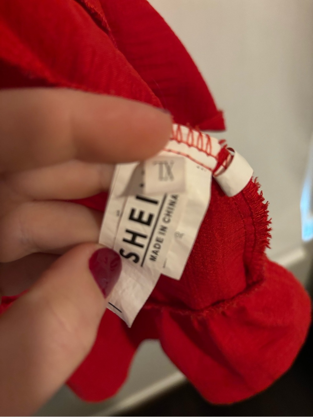 Lightweight Red Wrap-Style Ruffle Mini Dress - Picture 3 of 3